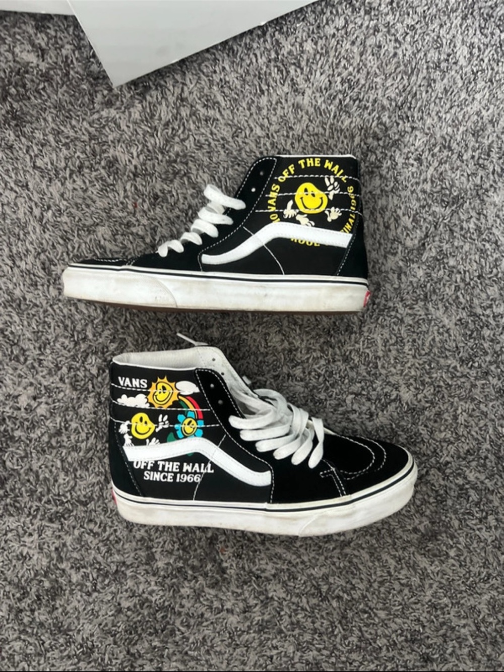 Vans Black High-Top Kids Sneakers with Yellow Smiley & Rainbow Graphics